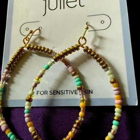 Beaded Hoop Earrings Sensitive Skin - Picture 1 of 6